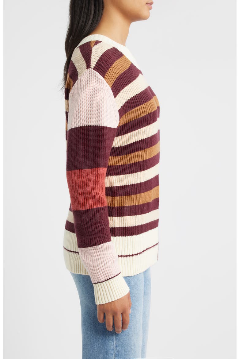 Stripe Colorblock Sweater, Alternate, color, MERLOT