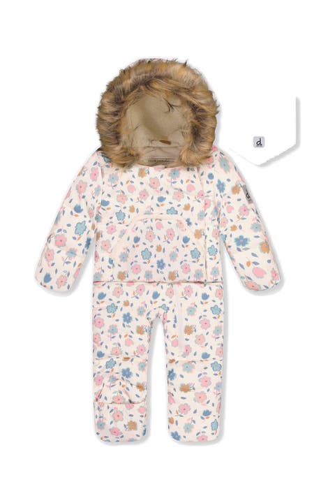 Floral Snug Car Seat Fleece Neckwarmer One Piece Snowsuit