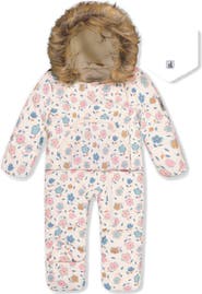 Deux par Deux Floral Snug Car Seat Fleece Neckwarmer One Piece Snowsuit