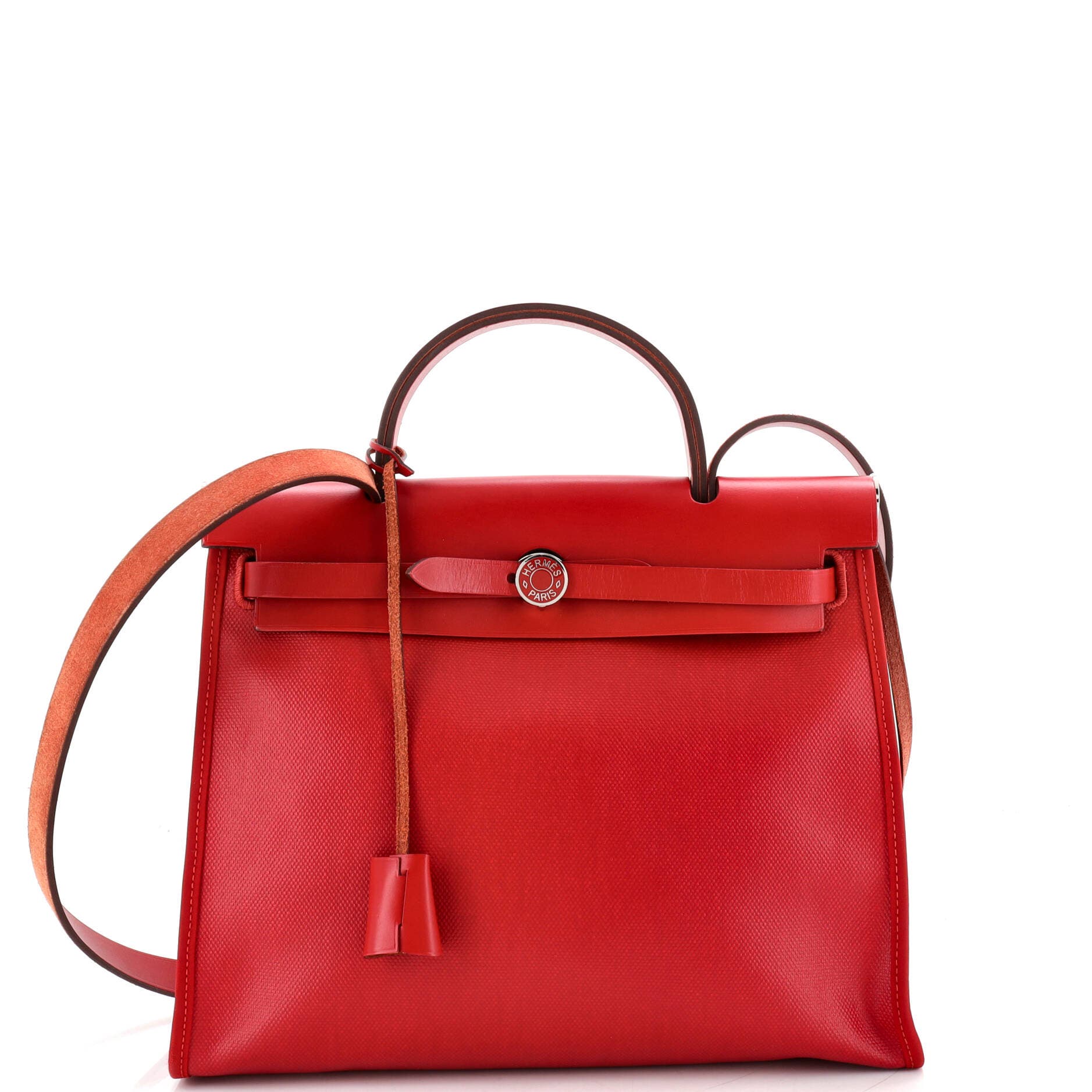 Pre-Owned Hermes Herbag Zip Berline Vache Canvas and Leather 31, Main, color, Rouge Piment