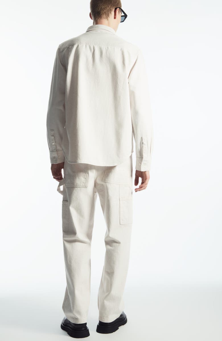 COS Organic Cotton & Linen Denim Button-Up Shirt, Alternate, color, White Dusty Light