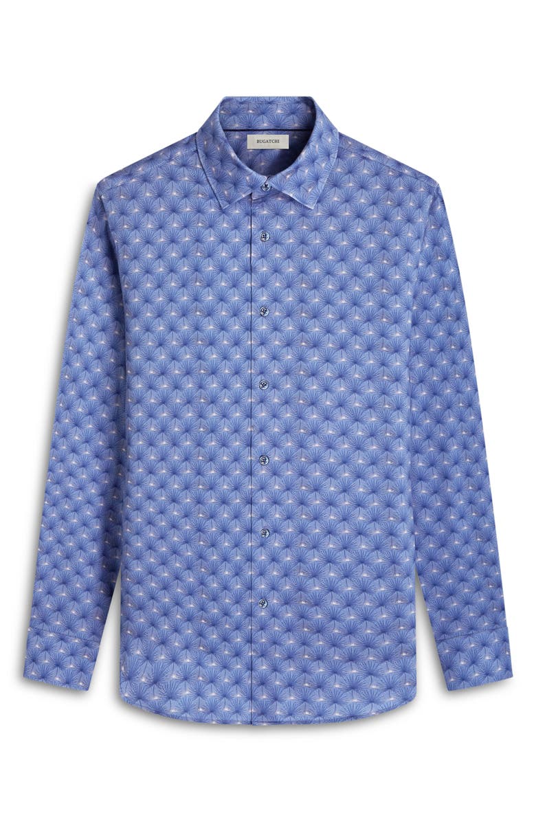 Bugatchi James OoohCotton<sup>®</sup> Leaf Print Button-Up Shirt, Alternate, color, Cobalt