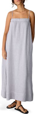 Eileen Fisher Stripe Organic Cotton Gauze Maxi Dress