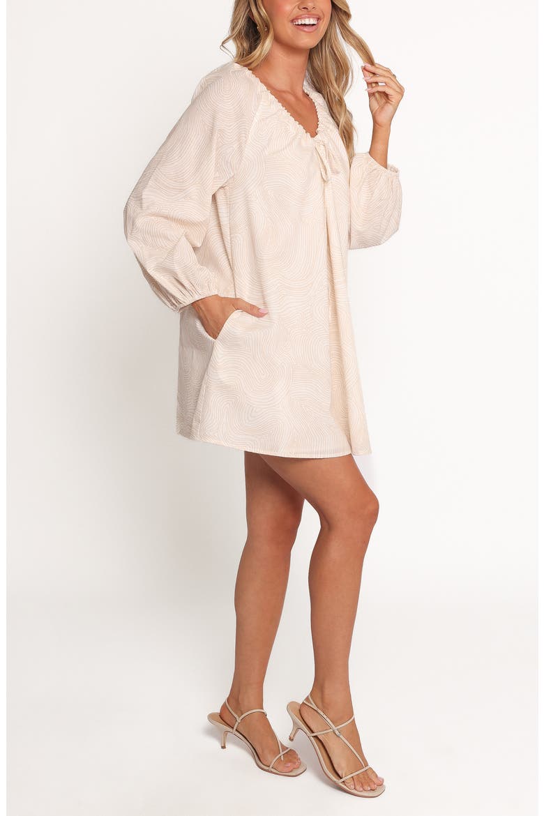 Walker Woodcut Print Long Sleeve Cotton & Linen Minidress, Alternate, color, TAN SWIRL