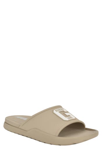 Guess Metzer Slide Sandal In Light Natural Multi