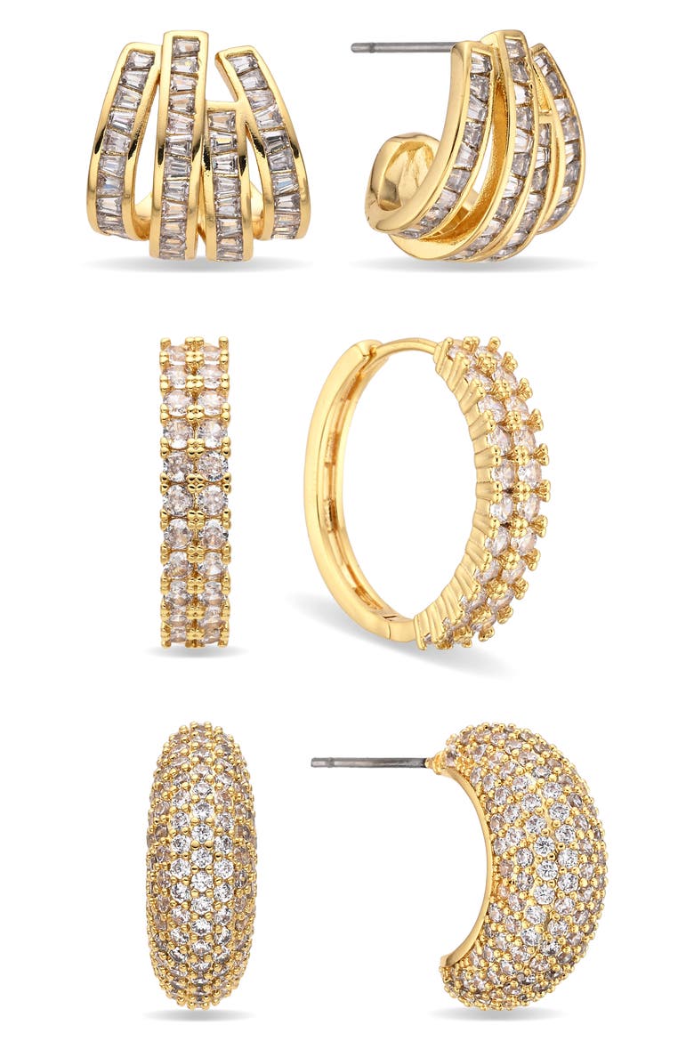 Cassandra Cubic Zirconia Set of 3 Hoop Earrings, Main, color, GOLD