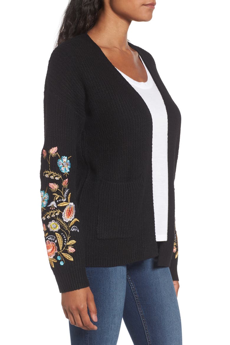 Embroidered Cardigan, Alternate, color, BLACK