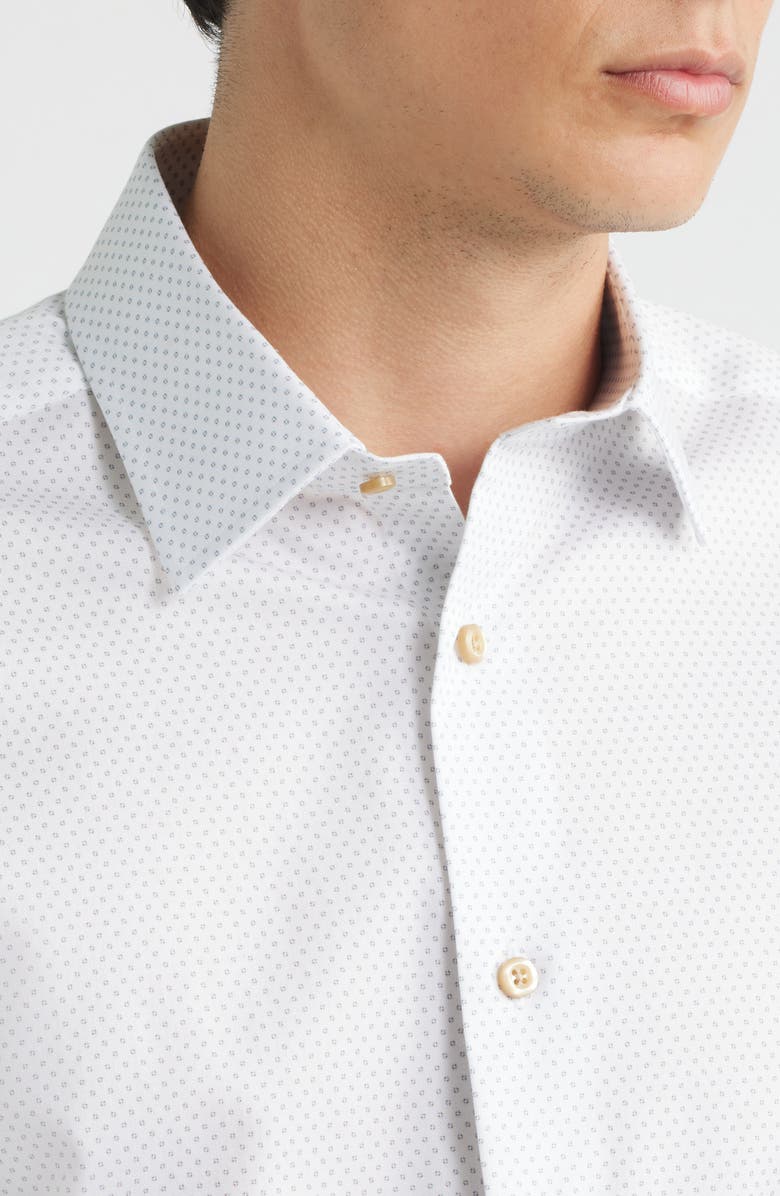 David Donahue Trim Fit Neat Cotton Twill Dress Shirt, Alternate, color, White/ Dune