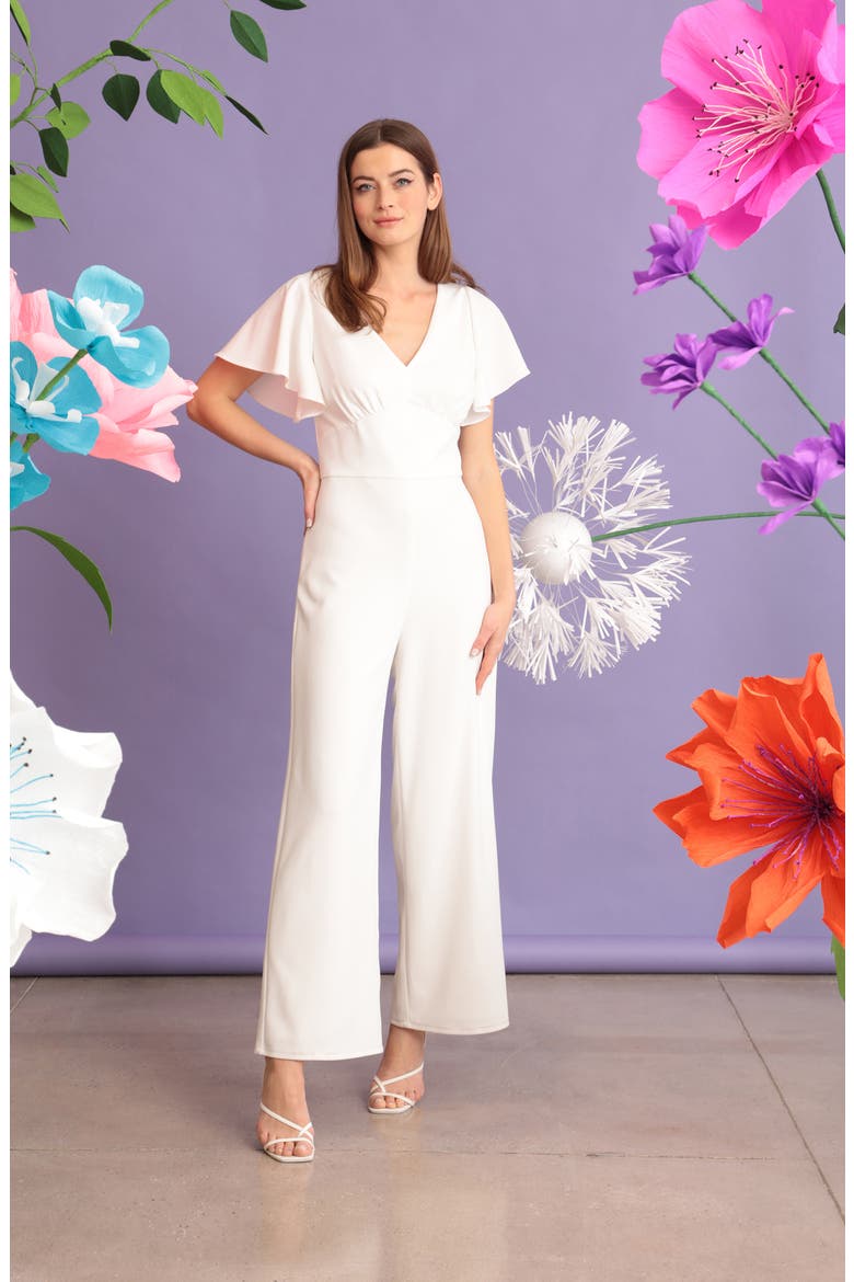 Flutter Sleeve Wide Leg Jumpsuit, Alternate, color, IVORY