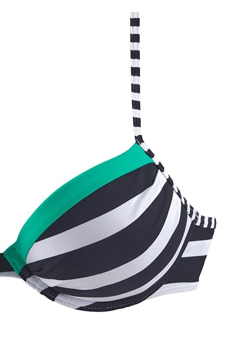 LASCANA Striped Push Up Bikini Top Size 34C, Alternate, color, Black & Mint
