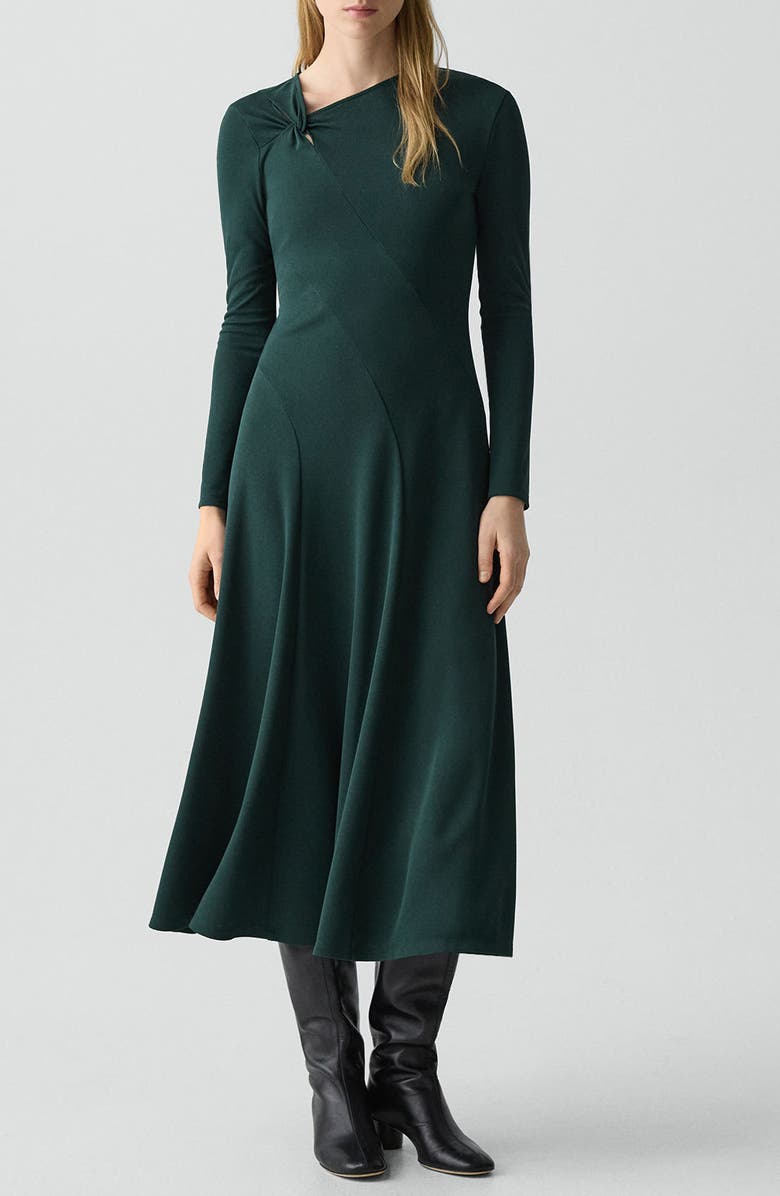 Theory Long Sleeve A-Line Midi Dress, Main, color, Viridian