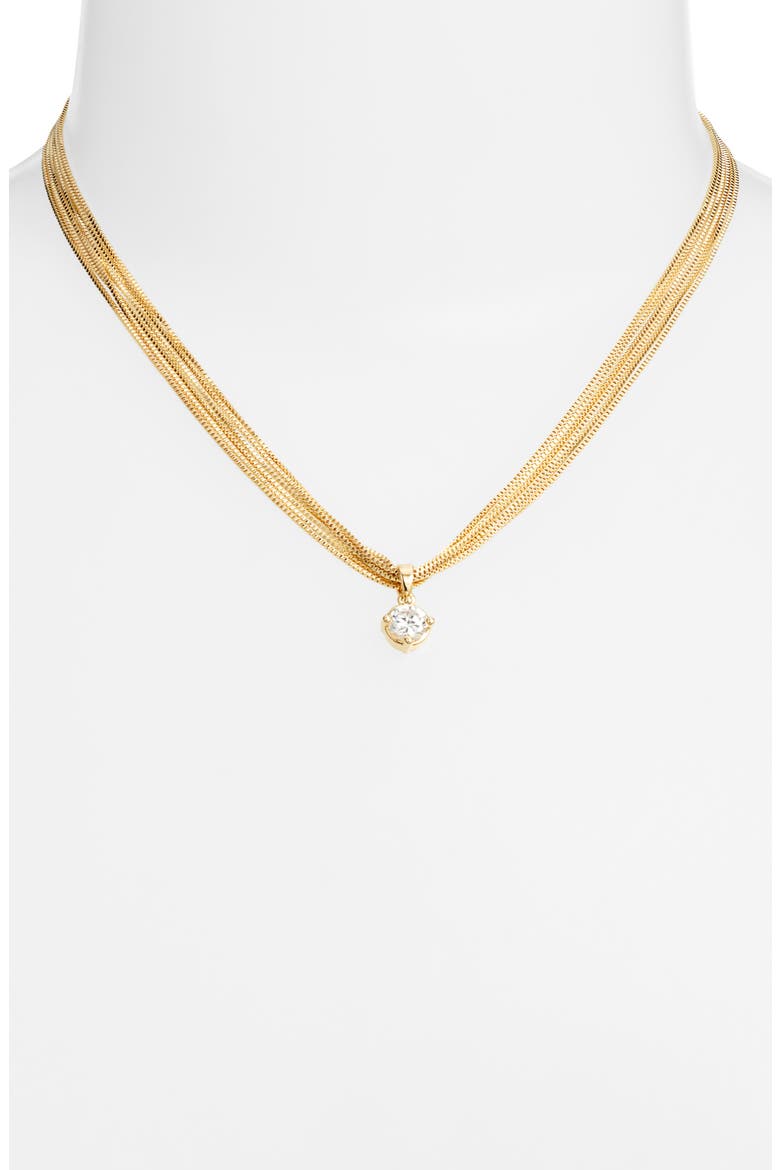 Solitaire Cubic Zirconia Pendant Necklace, Alternate, color, 14K GOLD PLATED