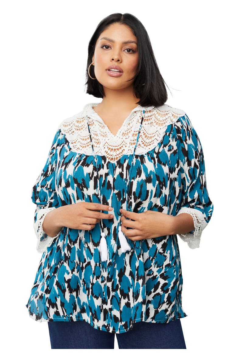 Lace-Trim Crinkle Blouse, Main, color, OASIS TEXTURED SPOTS