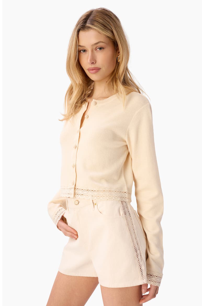 Nicola Crochet Inset Cardigan, Alternate, color, BONE