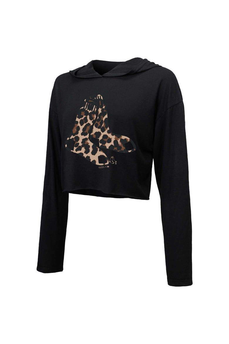 Women's Majestic Threads Black Boston Red Sox Leopard Cropped Hoodie, Alternate, color, Black
