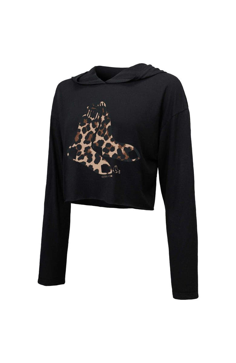 Majestic Threads Women's Majestic Threads Black Boston Red Sox Leopard Cropped Hoodie, Alternate, color,
