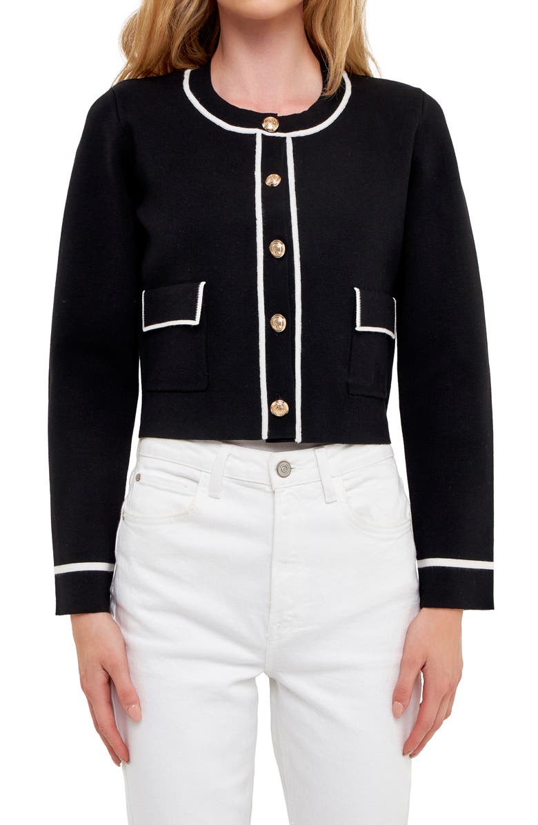 English Factory Contrast Detail Cardigan, Alternate, color,