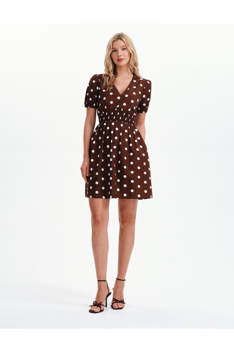 Meadow Polka Dot Cotton Short Dress, Main, color, Brown Spot