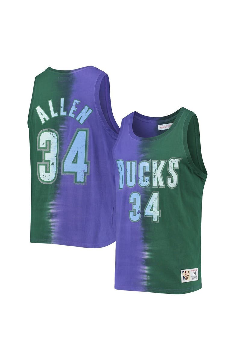 Mitchell & Ness Men's Mitchell & Ness Ray Allen Green/Purple Milwaukee Bucks Hardwood Classics Tie-Dye Name & Number Tank Top, Alternate, color, 