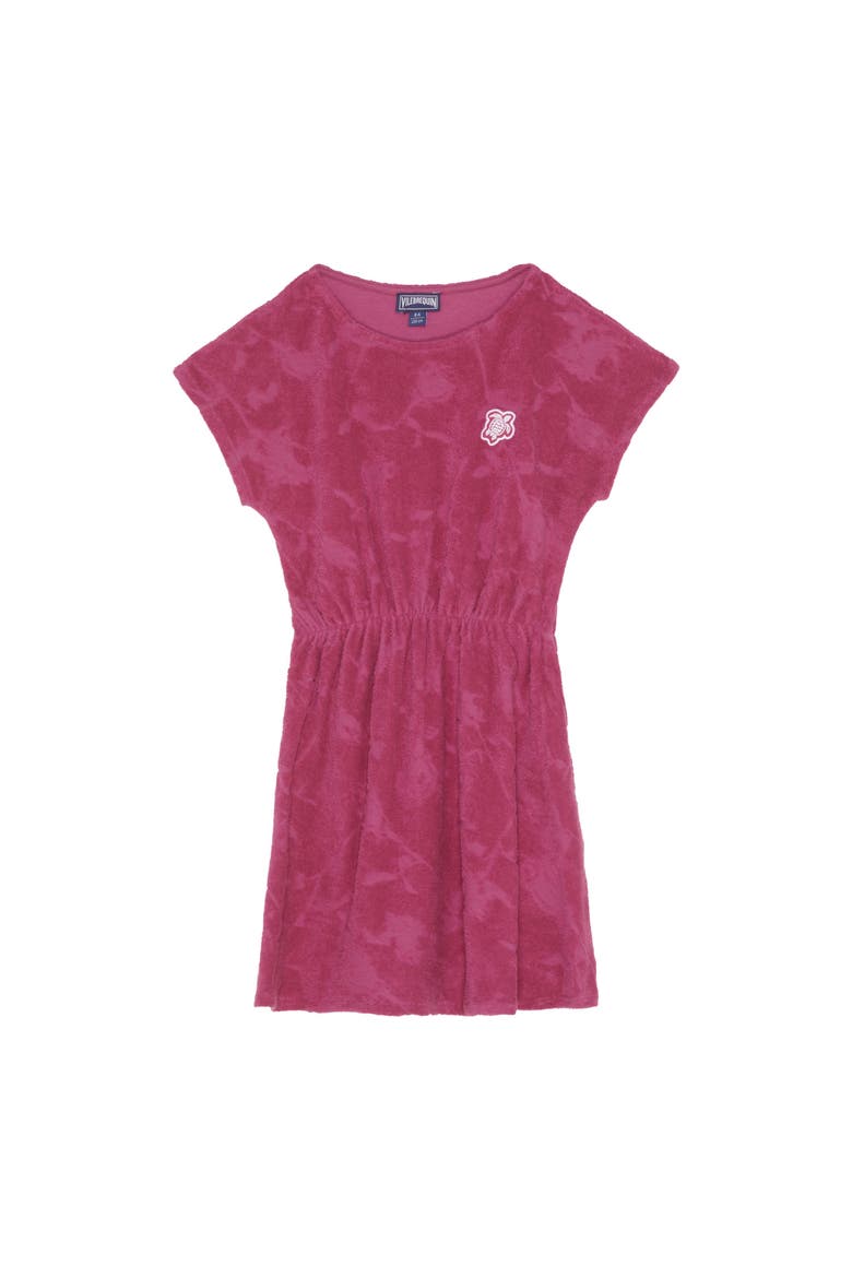Girls Terry Jacquard Dress Roses, Main, color, Crimson Purple