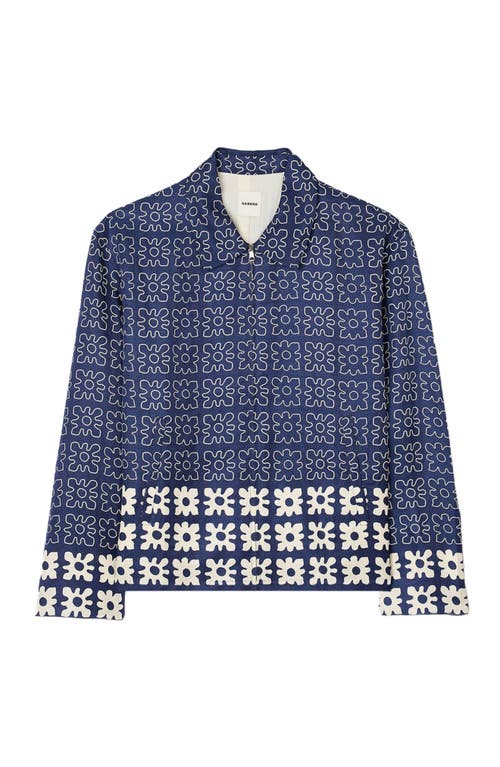 Sandro Jacket With Floral Motif In Midnight Blue