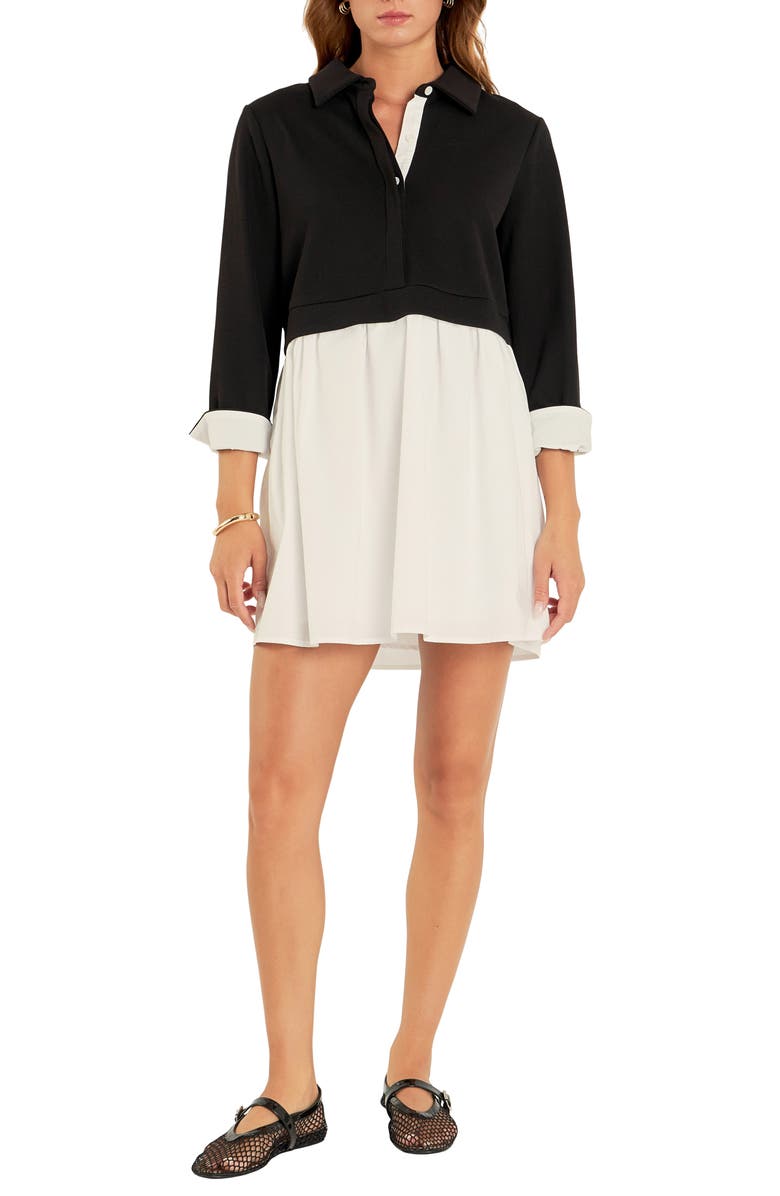 English Factory Mixed Media Cotton Blend Minidress, Main, color, Black/ White