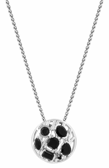 EFFY Sterling Silver Onyx Circle Pendant Necklace