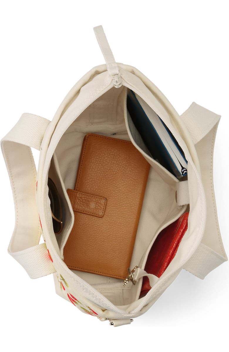 Lands' End Medium Print 5 Pocket Open Top Canvas Tote Bag, Alternate, color, Red Strawberry/Natural