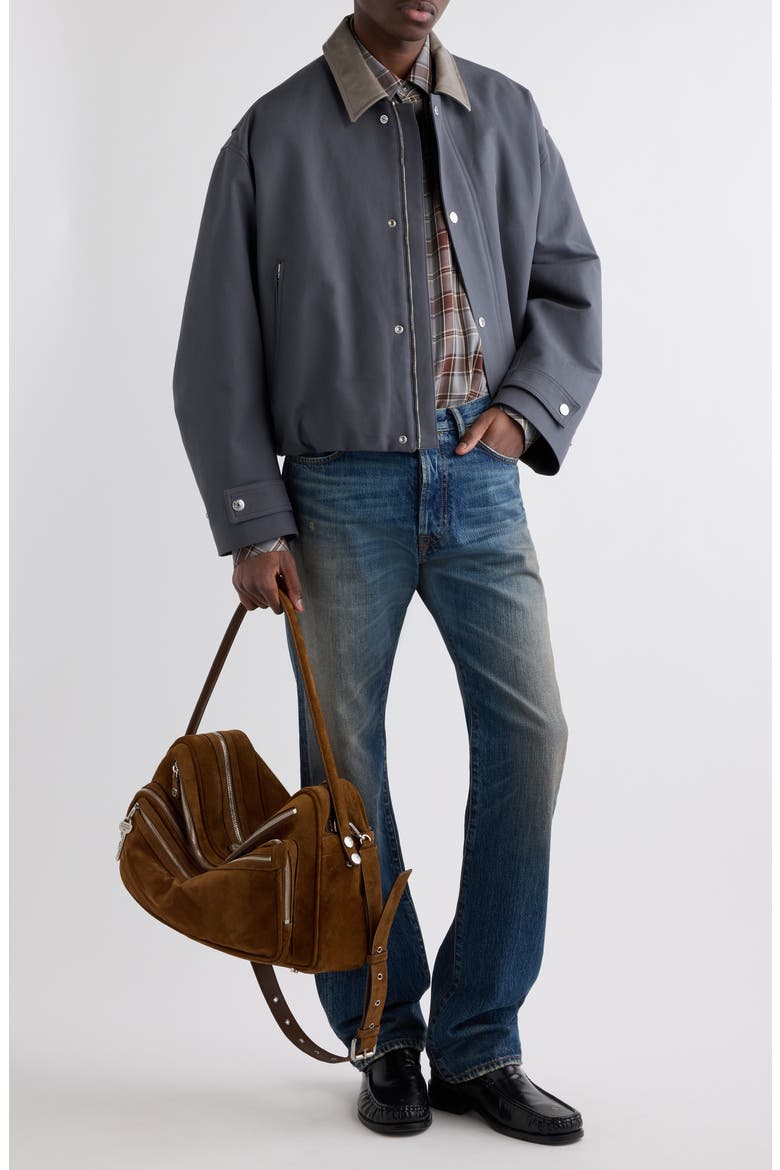 Opado Cotton Satin Jacket with Leather Collar, Alternate, color, CARBON GREY
