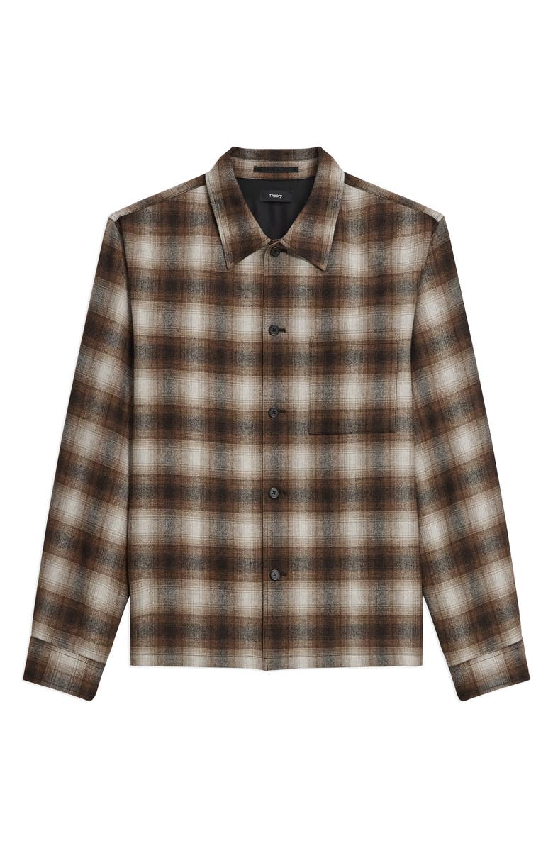 Theory Plaid Button-Up Shirt, Alternate, color, Brownwood Multi