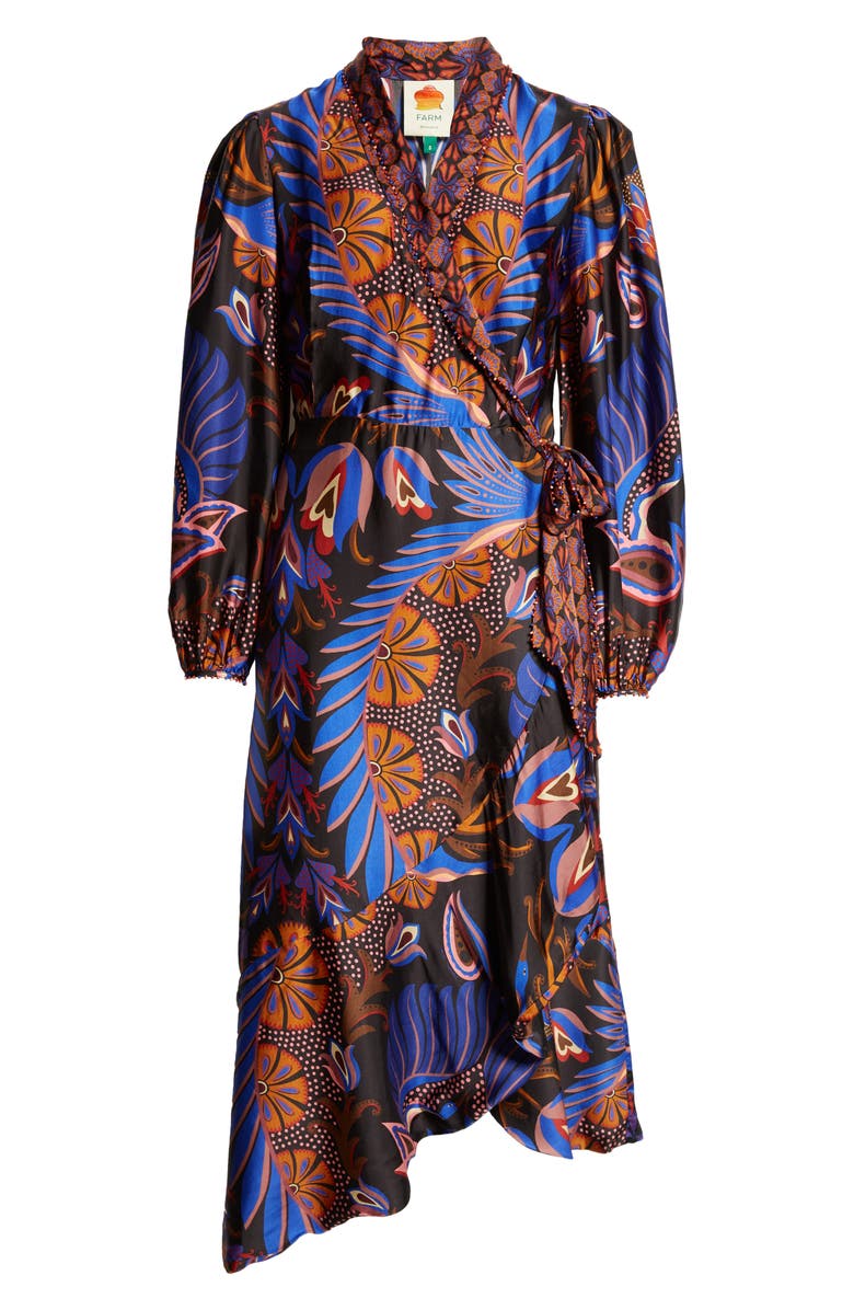 FARM Rio Heart Forest Asymmetric Hem Long Sleeve Wrap Dress, Alternate, color, 