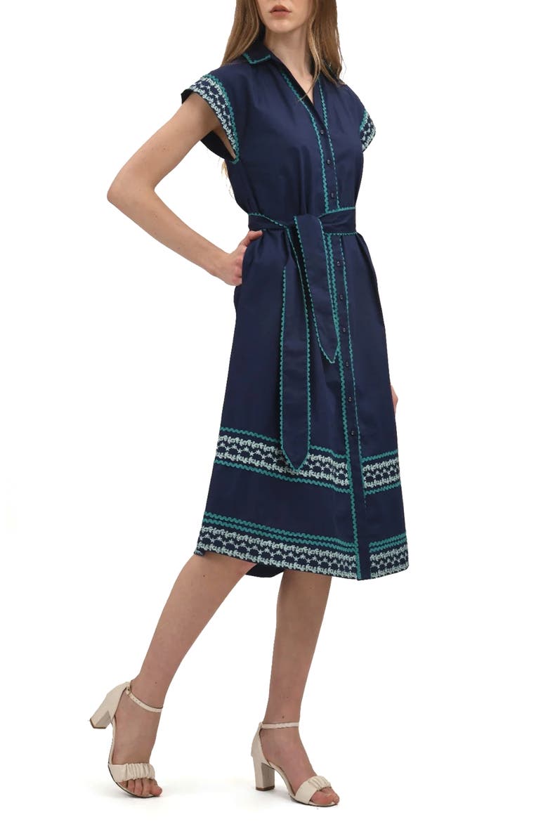 Thalia Midi Shirtdress, Alternate, color, BLUE AZURE/ GREEN