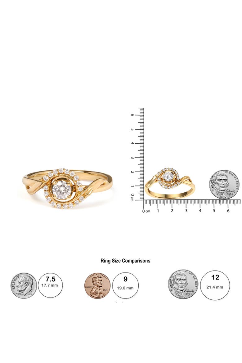 14K Yellow Gold 1/3 Cttw Diamond Solitaire and Halo Swirl Engagement Ring, Alternate, color, Yellow