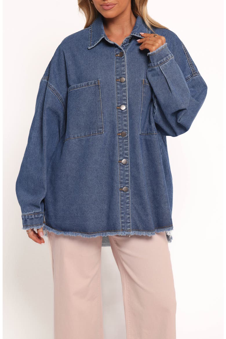 Twiggy Oversize Frayed Edge Denim Shacket, Alternate, color, DENIM