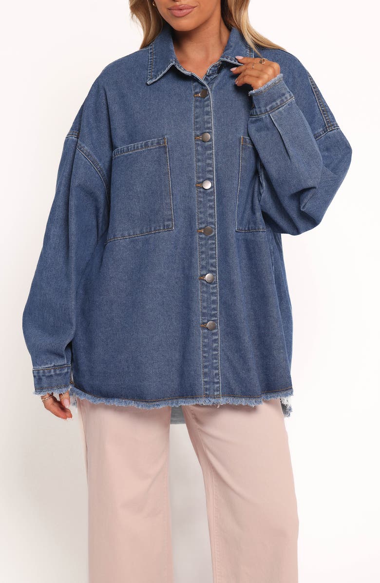Petal & Pup Twiggy Oversize Frayed Edge Denim Shacket, Alternate, color, Denim