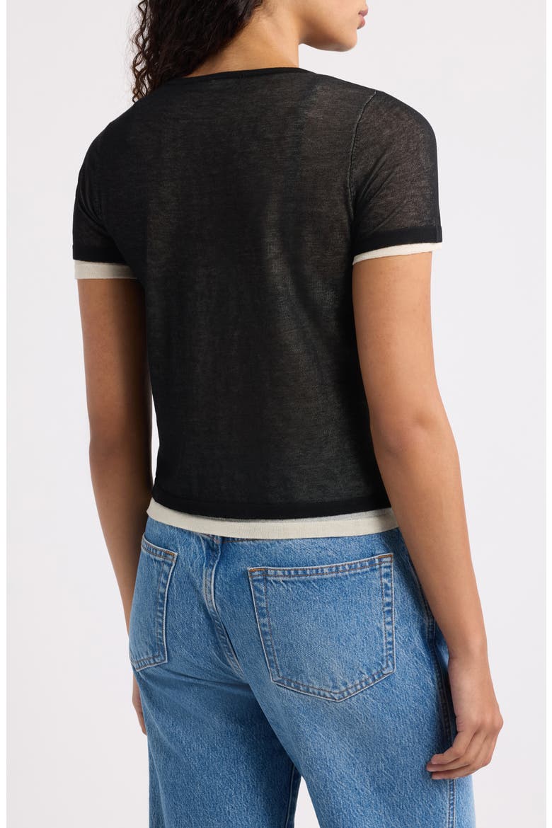 Bipol Tipped Short Sleeve Sweater, Alternate, color, BLACK