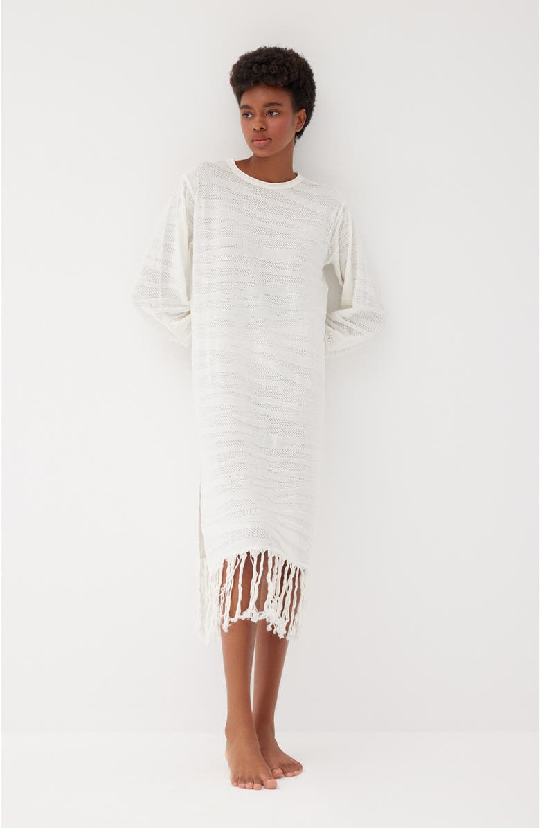 Labeca London Margi Cotton Textured Fringe Dress, Main, color, Ecru