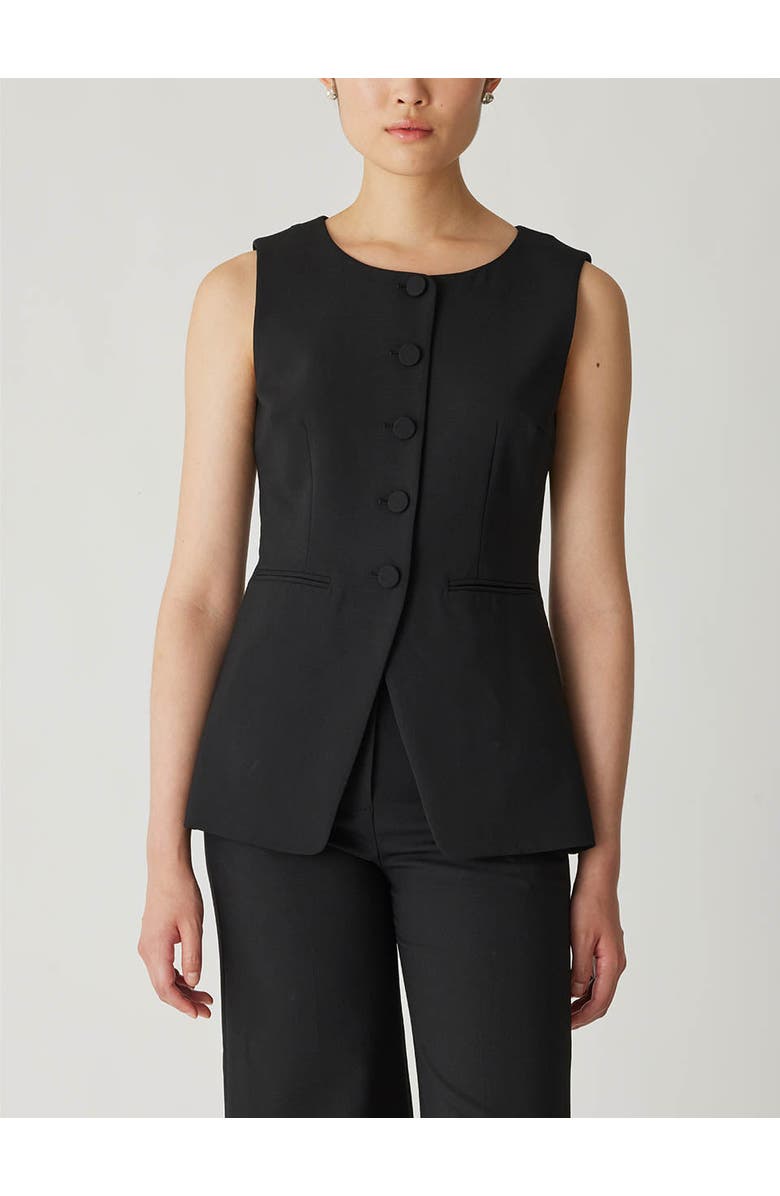 Rebecca Taylor Refined Suiting Button Front Vest, Alternate, color, Black
