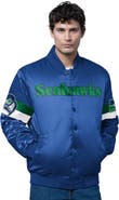 STARTER Men's Starter Royal Seattle Seahawks Triple Option Satin Varsity Vintage Logo Full-Snap Jacket