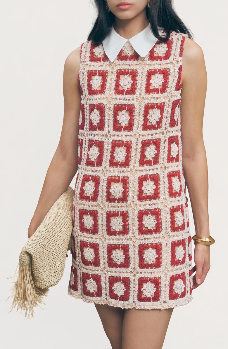 MAUDE CLUB Sawyer Crochet Cotton Blend Minidress, Alternate, color, Berry Crochet