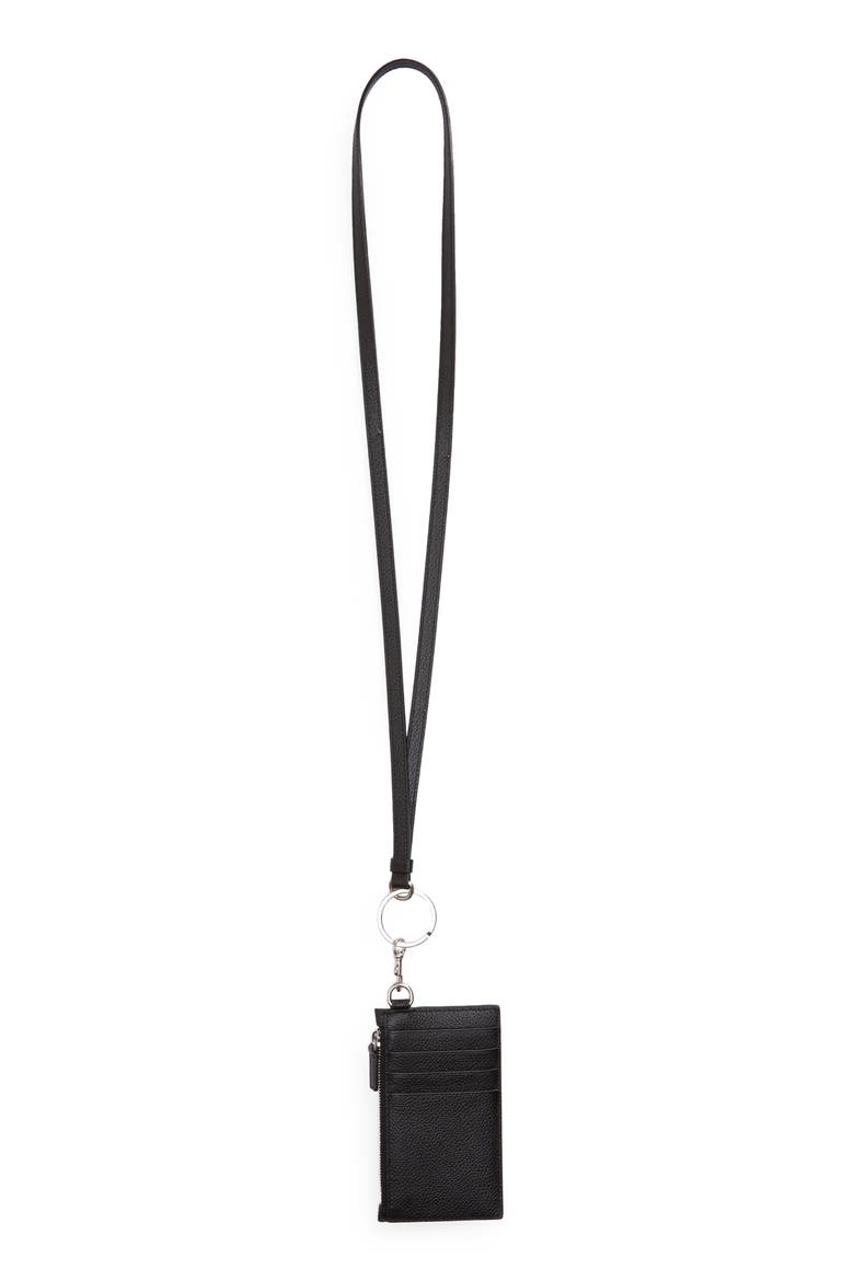 New York Leather Lanyard Card Case, Alternate, color, BLACK/ WHITE