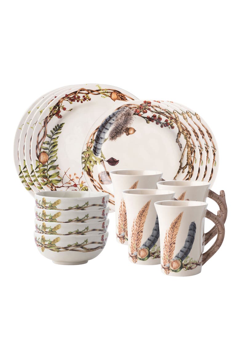Forest Walk 16-Piece Ceramic Dinnerware Set, Main, color, CAF AU LAIT