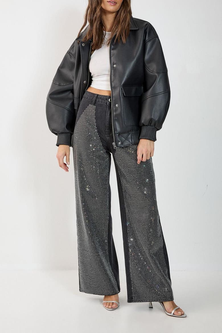 Black Washed Diamante Chap Jeans, Alternate, color, Washed Black