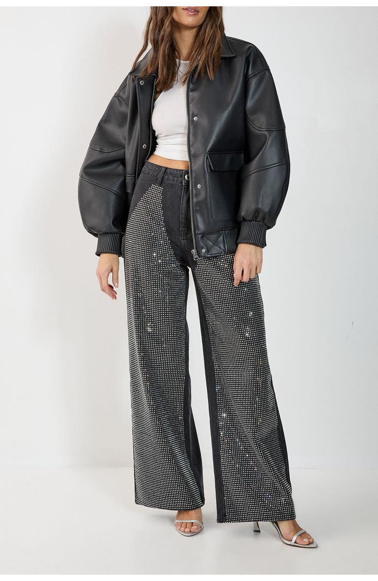 NASTY GAL Diamante Denim Chap Jeans, Alternate, color, Washed Black