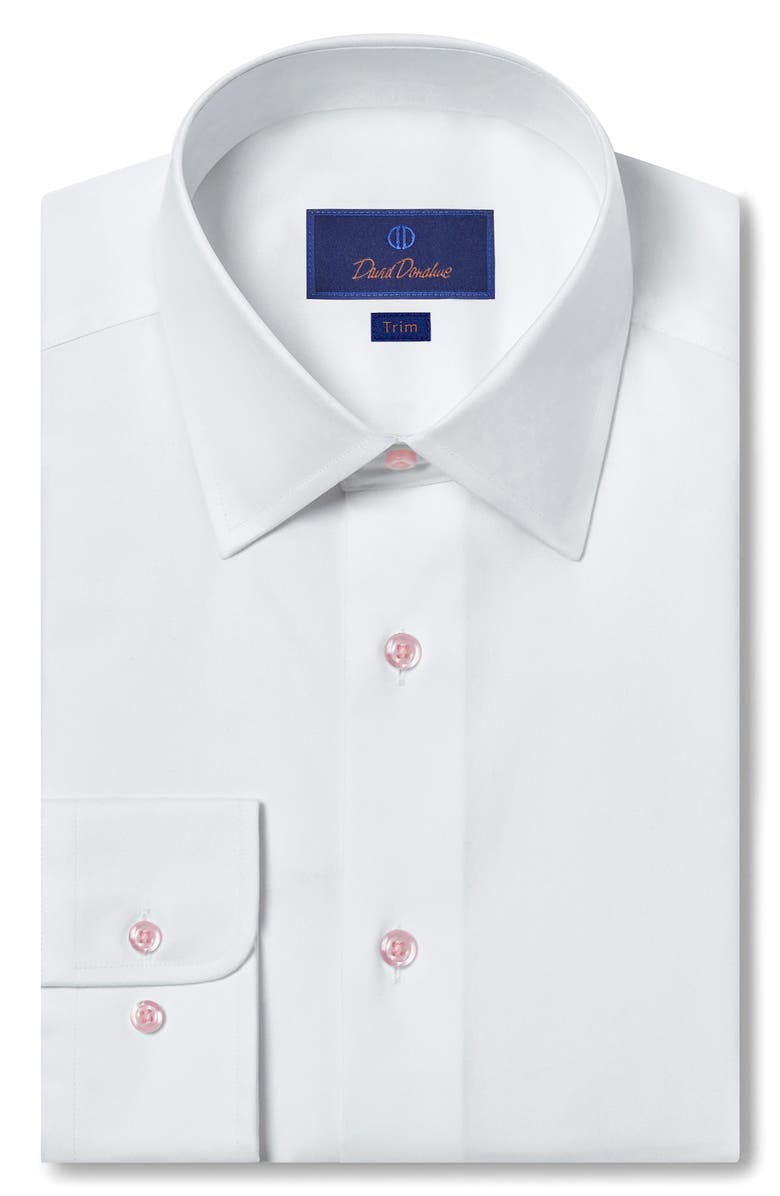 David Donahue Trim Fit Solid Cotton Dress Shirt, Main, color, White