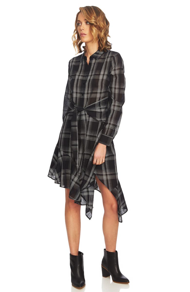 1.STATE Capital Plaid Tie Waist Shirtdress, Alternate, color, 