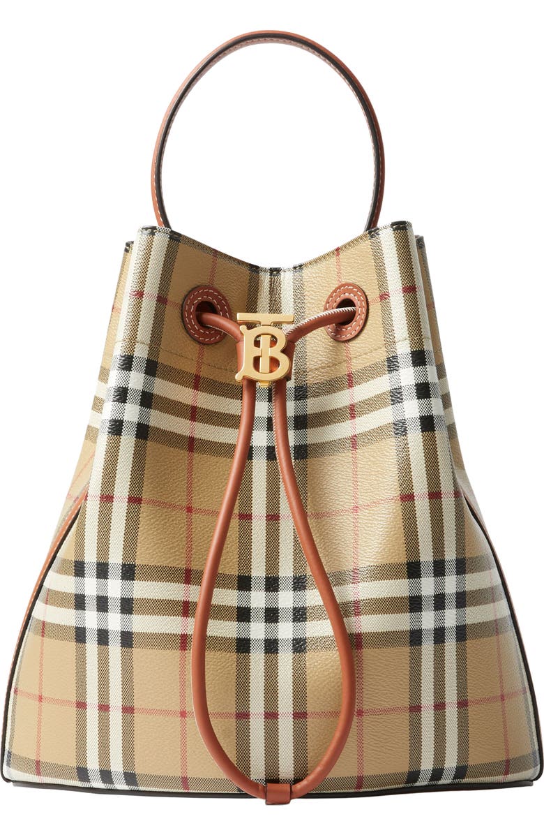 Burberry Small TB Check Coated Canvas Bucket Bag, Main, color,