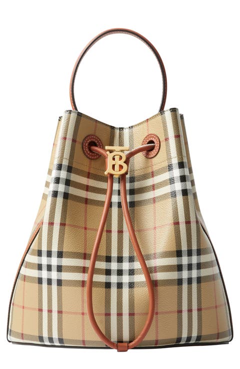 Small TB Check Coated Canvas Bucket Bag