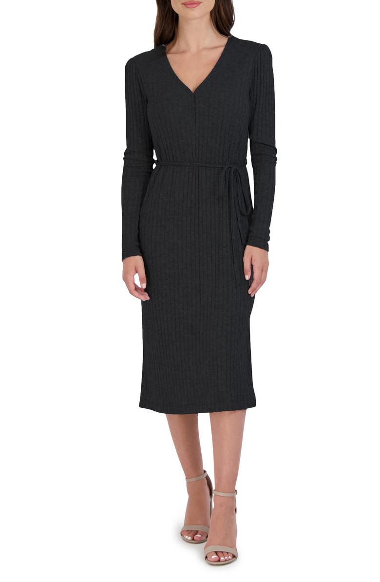 Julia Jordan Rib Tie Waist Long Sleeve Sweater Dress, Main, color,