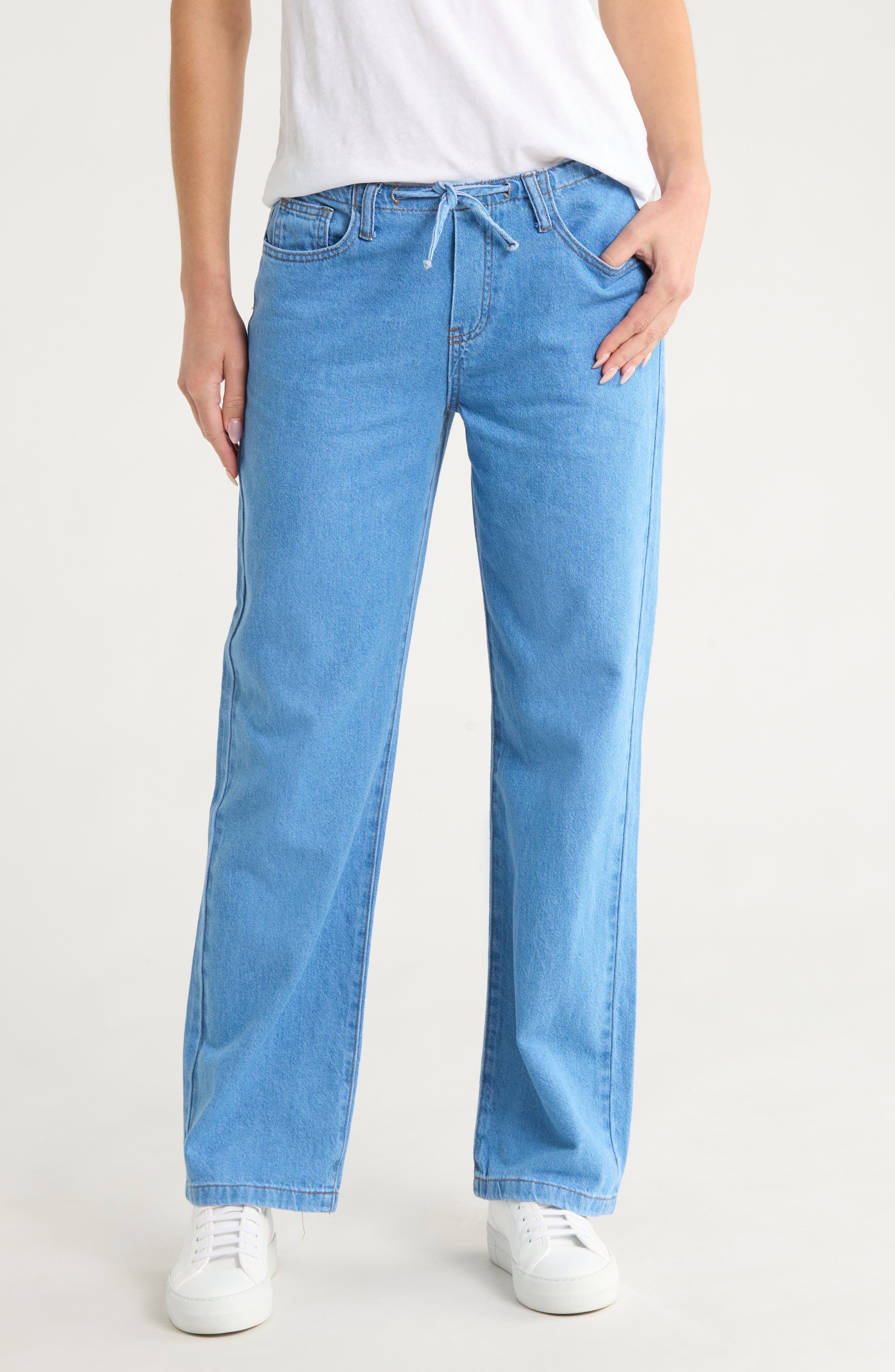 FLYING ANGEL Drawstring Waist Wide Leg Jeans